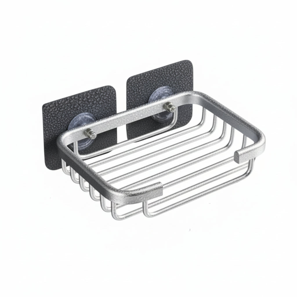 Porte-Savon Mural en Aluminium – Drainage Rapide & Fixation Adhésive Gris