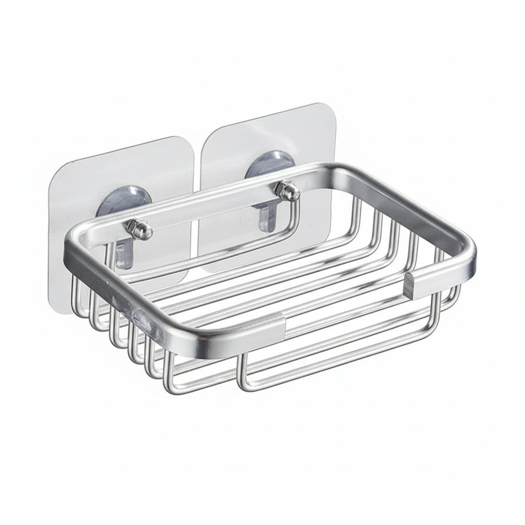 Porte-Savon Mural en Aluminium Sans Perçage - Support Adhésif Moderne pour Salle de Bain Argent