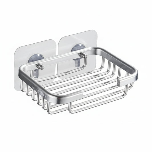 Porte-Savon Mural en Aluminium Sans Perçage - Support Adhésif Moderne pour Salle de Bain Argent