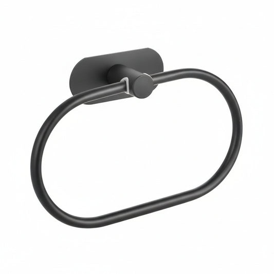 Porte-Serviette Mural en Anneau Noir - Acier Inoxydable Auto-Adhésif pour Salle de Bain et Cuisine