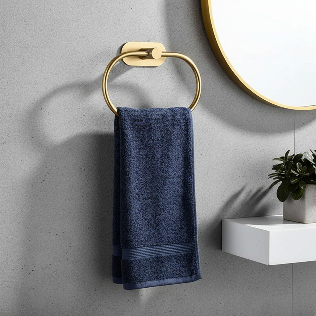 Porte-Serviette Mural en Anneau Or - Acier Inoxydable Auto-Adhésif pour Salle de Bain et Cuisine mise en scène