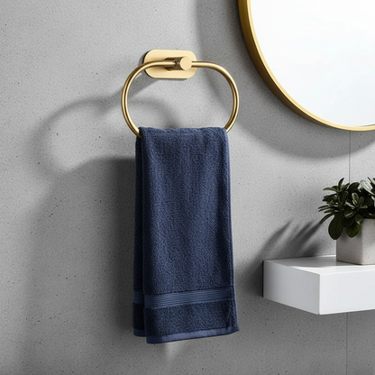 Porte-Serviette Mural en Anneau Or - Acier Inoxydable Auto-Adhésif pour Salle de Bain et Cuisine mise en scène