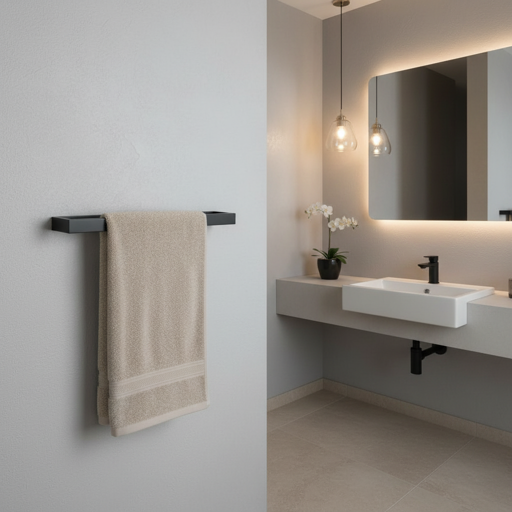 Porte-Serviettes Mural en Acier Inoxydable 304 – Barre Design Noir Mat salle de bain 2
