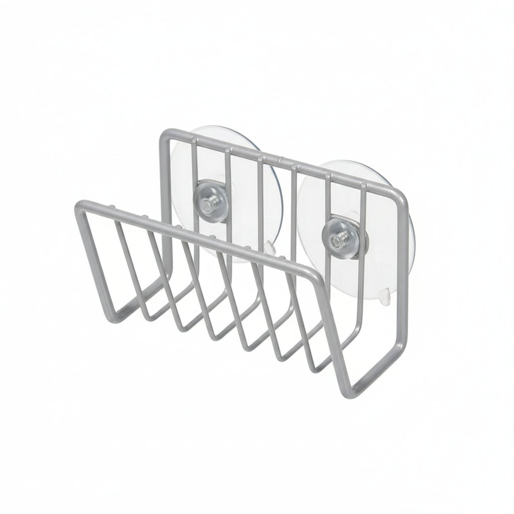 Porte-Éponge Mural pour Évier avec Ventouses - Support de Rangement Cuisine Double Compartiment Gris