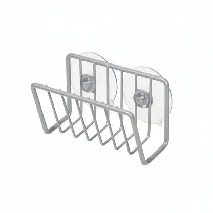 Porte-Éponge Mural pour Évier avec Ventouses - Support de Rangement Cuisine Double Compartiment Gris