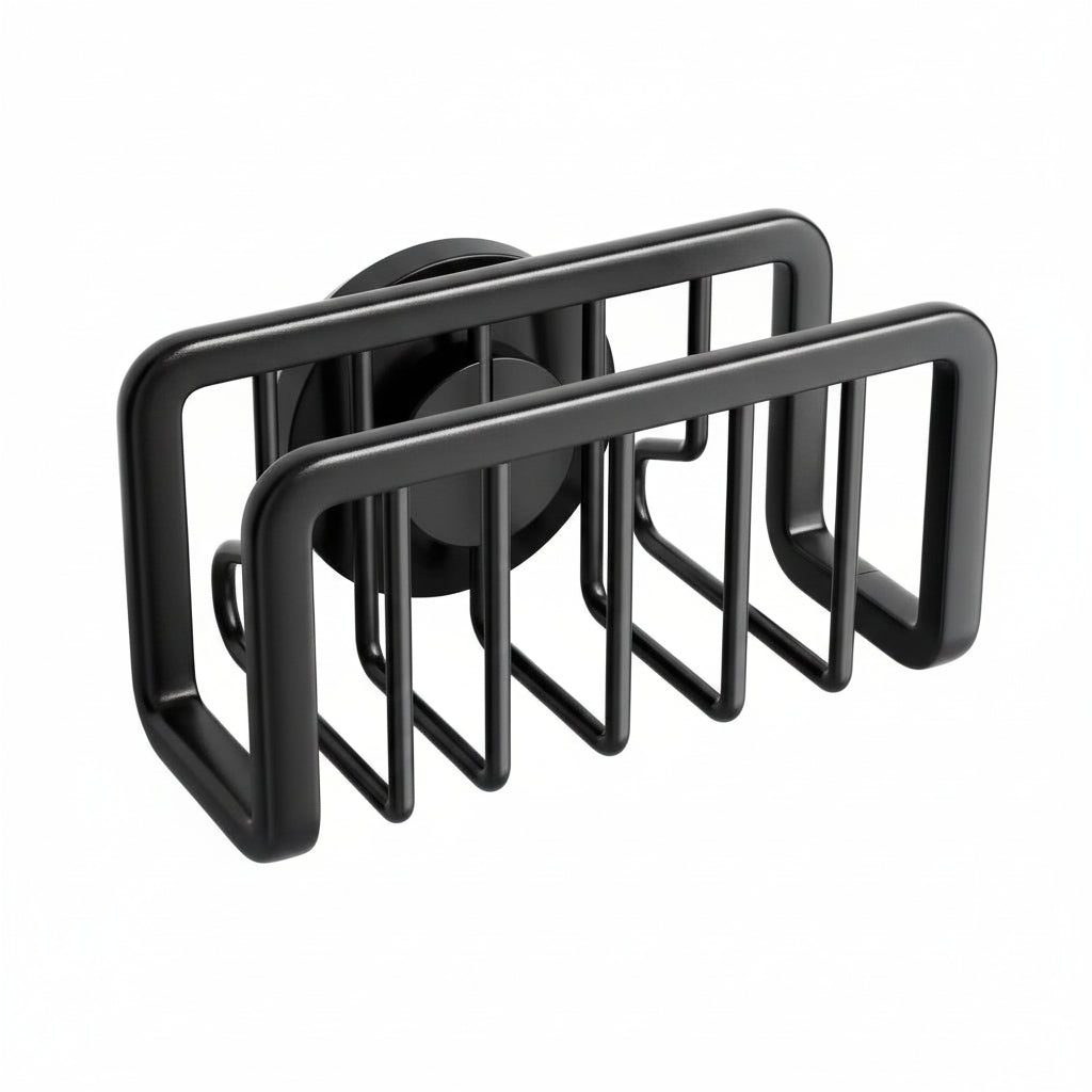 Porte-Éponge Premium à Ventouse pour Évier - Support de Rangement Cuisine en Acier Inoxydable Noir