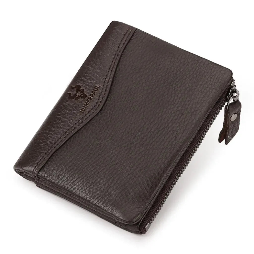 Portefeuille Femme Compact Cuir Véritable RFID Marron Foncé – Sécurité & Organisation Élégante