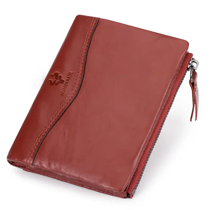Portefeuille Femme Compact Cuir Véritable RFID Rouge – Sécurité & Organisation Élégante