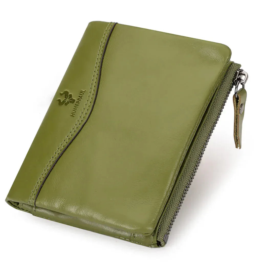 Portefeuille Femme Compact Cuir Véritable RFID Vert – Sécurité & Organisation Élégante