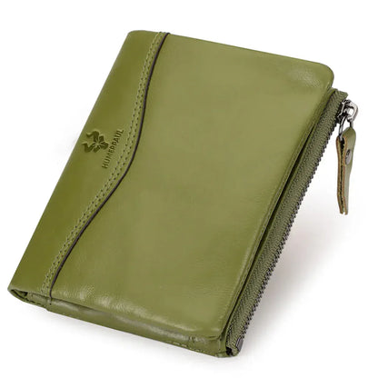 Portefeuille Femme Compact Cuir Véritable RFID Vert – Sécurité & Organisation Élégante