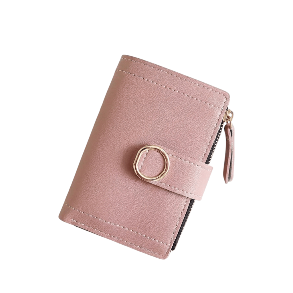 Portefeuille Femme Compact Rose Foncé – Fermeture Anneau Métallique, Élégant & Pratique