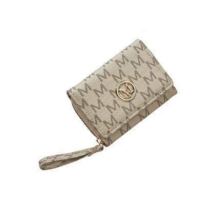 Portefeuille Femme Compact en PU Beige – Multi-Rangements & Logo Doré