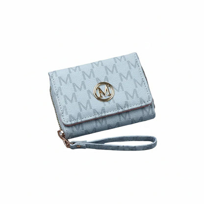 Portefeuille Femme Compact en PU Bleu – Multi-Rangements & Logo Doré