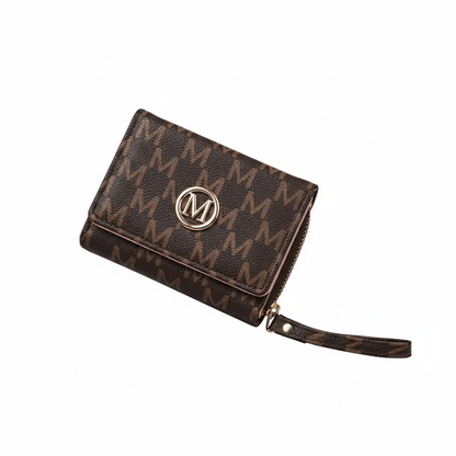 Portefeuille Femme Compact en PU Marron – Multi-Rangements & Logo Doré