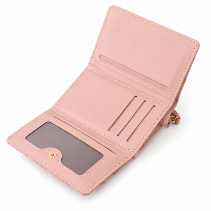 Portefeuille Femme Compact en PU – Multi-Rangements & Logo Doré