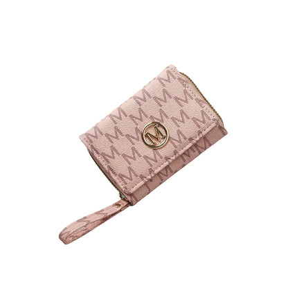 Portefeuille Femme Compact en PU Rose – Multi-Rangements & Logo Doré