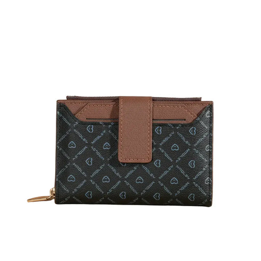 Portefeuille Femme Court Vintage à Motifs Noir – Porte-Monnaie Compact Bicolore avec Compartiments Multiples