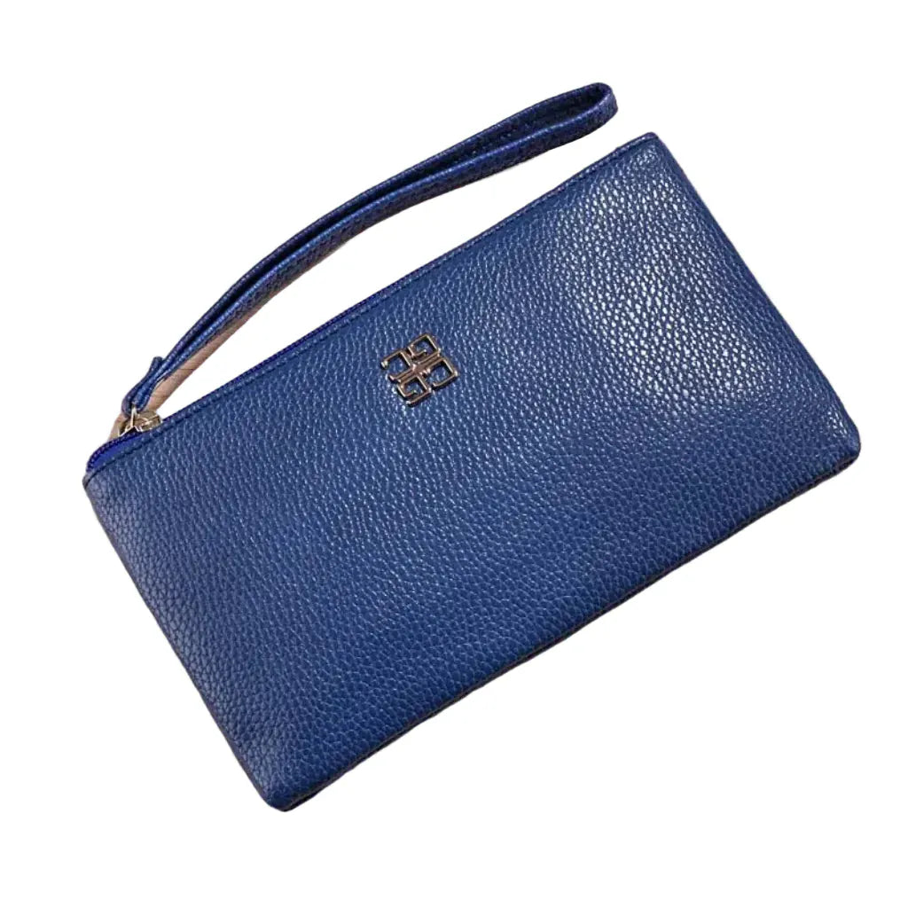 Portefeuille Femme Long Bleu Marine à Fermeture Zippée, Multi-Compartiments pour Cartes et Billets