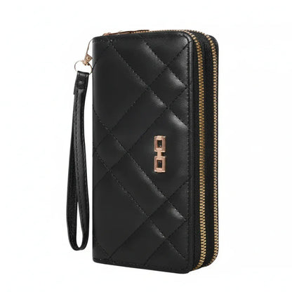 Portefeuille Femme Long Matelassé Noir – Grande Capacité avec Compartiment Téléphone