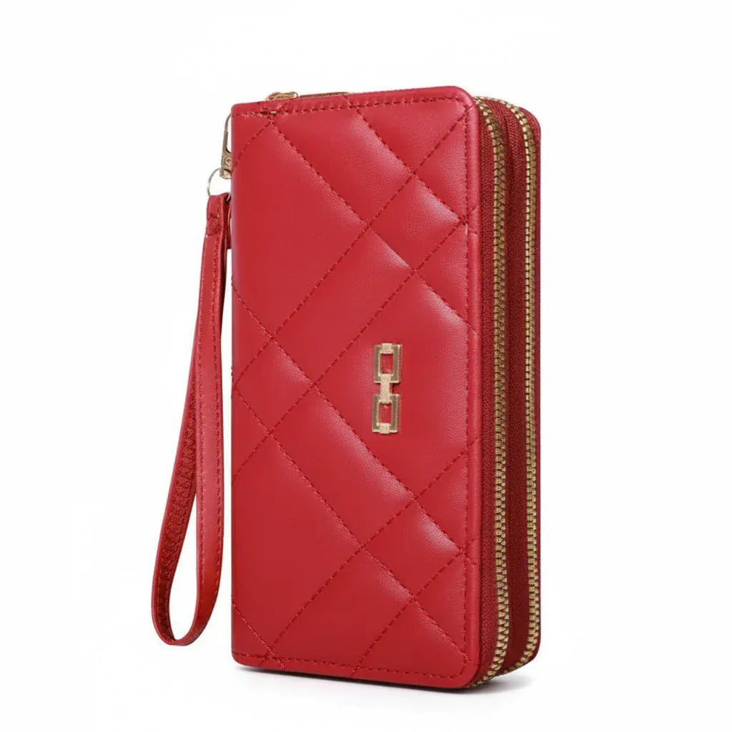 Portefeuille Femme Long Matelassé Rouge – Grande Capacité avec Compartiment Téléphone
