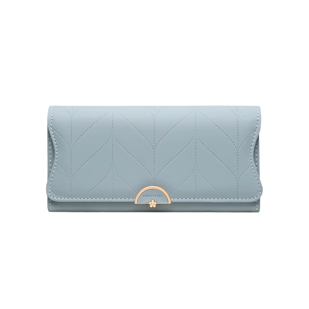 Portefeuille Femme Long Matelassé en PU Bleu – Grande Capacité, Porte-Cartes, Compartiments Billets & Monnaie