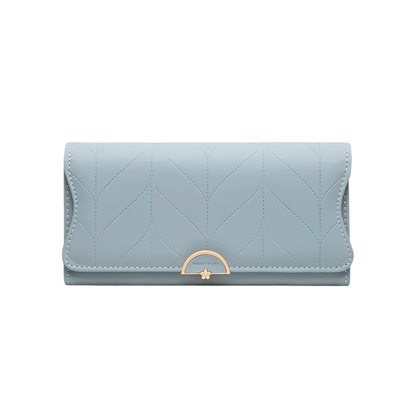 Portefeuille Femme Long Matelassé en PU Bleu – Grande Capacité, Porte-Cartes, Compartiments Billets & Monnaie