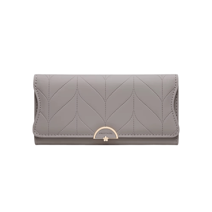 Portefeuille Femme Long Matelassé en PU Gris Foncé – Grande Capacité, Porte-Cartes, Compartiments Billets & Monnaie