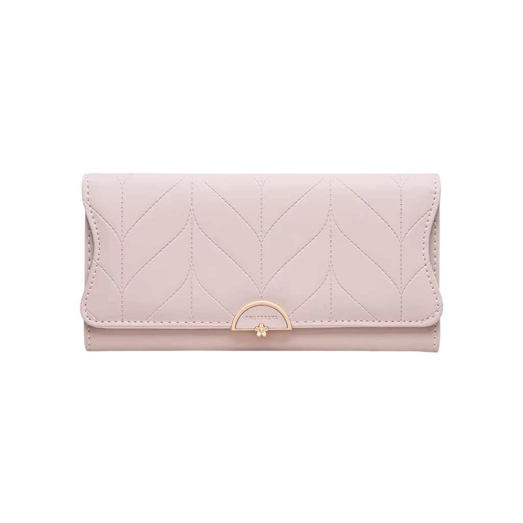 Portefeuille Femme Long Matelassé en PU Rose – Grande Capacité, Porte-Cartes, Compartiments Billets & Monnaie