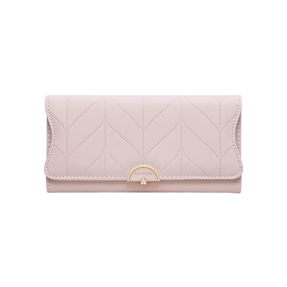 Portefeuille Femme Long Matelassé en PU Rose – Grande Capacité, Porte-Cartes, Compartiments Billets & Monnaie