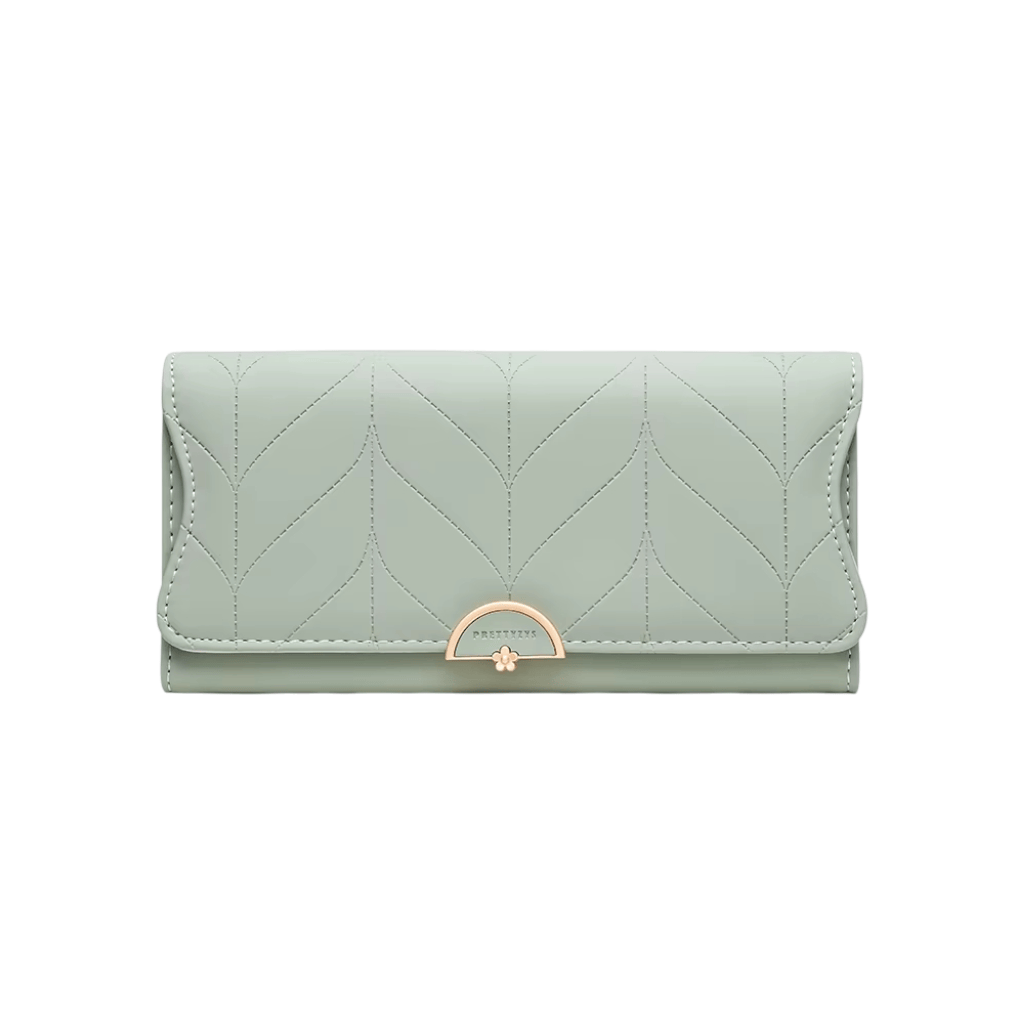 Portefeuille Femme Long Matelassé en PU Vert – Grande Capacité, Porte-Cartes, Compartiments Billets & Monnaie