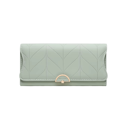 Portefeuille Femme Long Matelassé en PU Vert – Grande Capacité, Porte-Cartes, Compartiments Billets & Monnaie