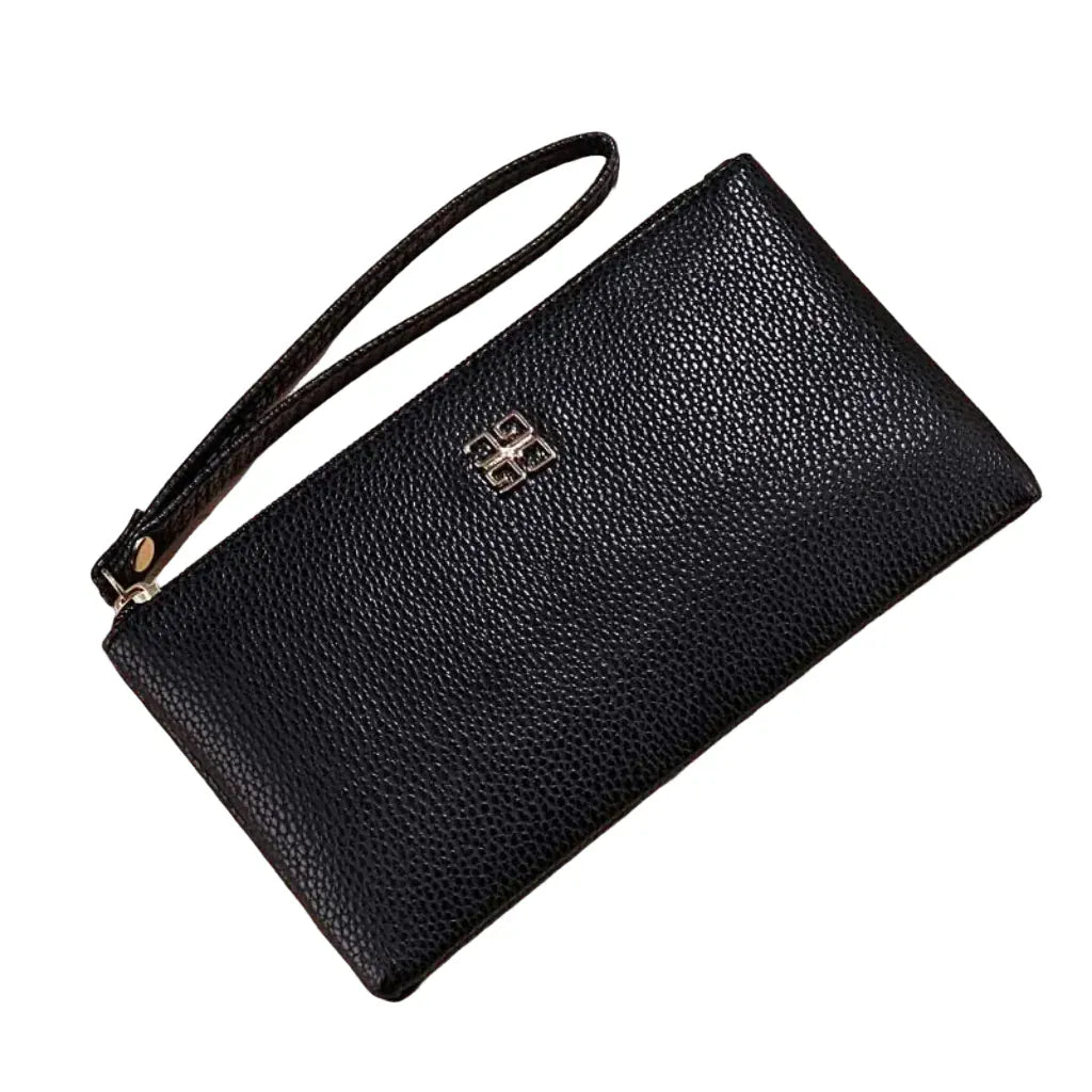 Portefeuille Femme Long Noir à Fermeture Zippée, Multi-Compartiments pour Cartes et Billets