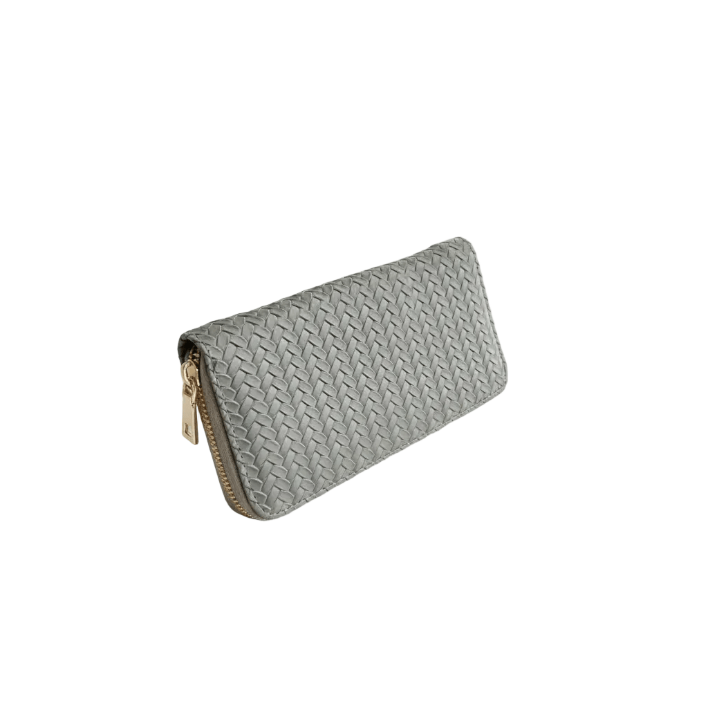Portefeuille Femme Long Tressé Gris – Élégant et Multifonctionnel