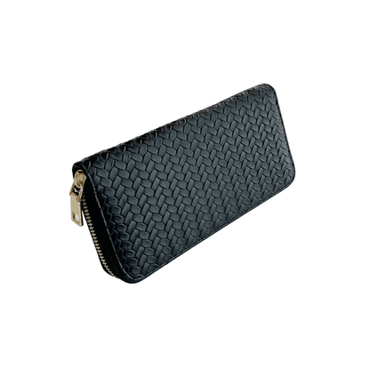 Portefeuille Femme Long Tressé Noir – Élégant et Multifonctionnel