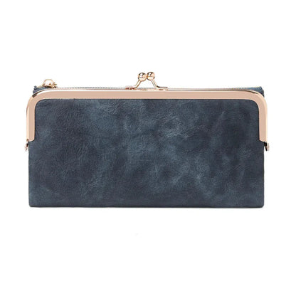 Portefeuille Femme Long Vintage Blue – Organisateur Multifonction à Fermoir Clip Rétro