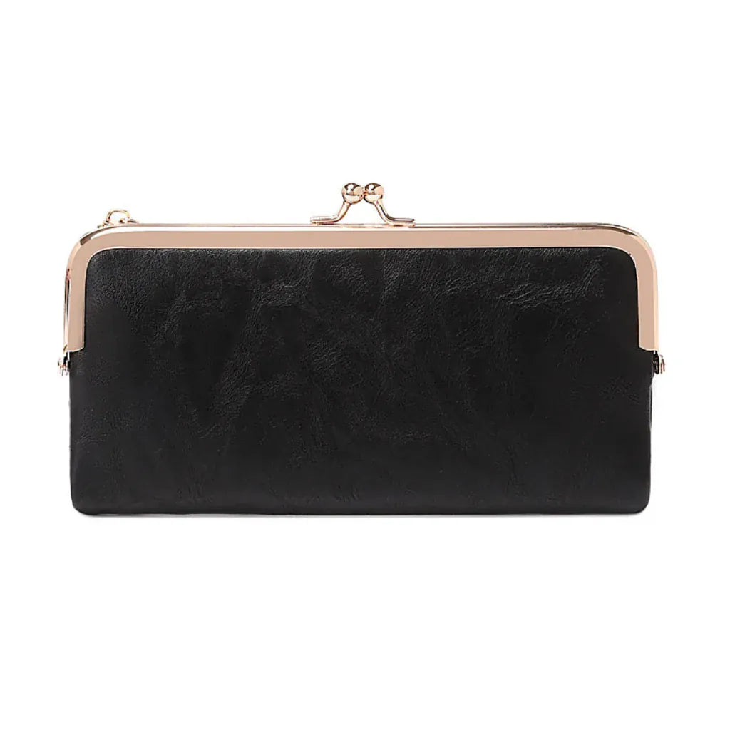 Portefeuille Femme Long Vintage Noir – Organisateur Multifonction à Fermoir Clip Rétro
