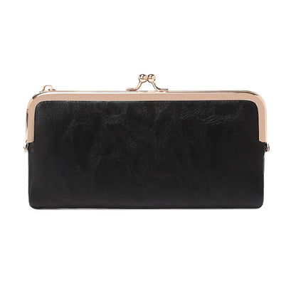 Portefeuille Femme Long Vintage Noir – Organisateur Multifonction à Fermoir Clip Rétro