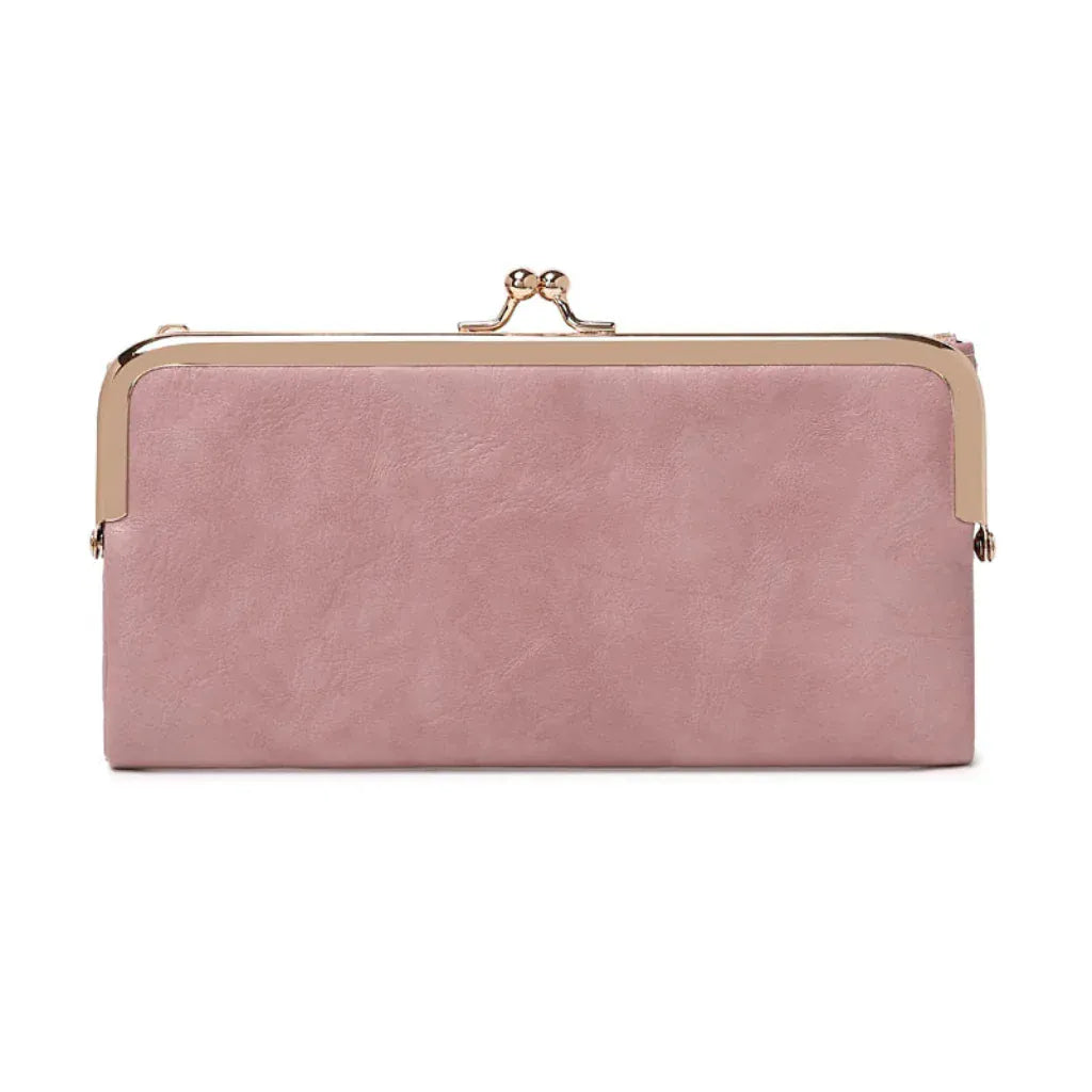 Portefeuille Femme Long Vintage Rose – Organisateur Multifonction à Fermoir Clip Rétro