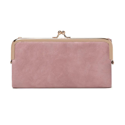 Portefeuille Femme Long Vintage Rose – Organisateur Multifonction à Fermoir Clip Rétro