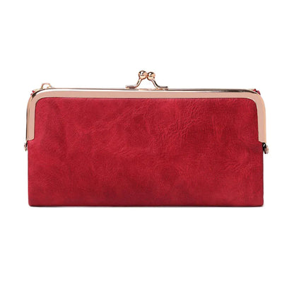 Portefeuille Femme Long Vintage Rouge – Organisateur Multifonction à Fermoir Clip Rétro