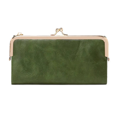 Portefeuille Femme Long Vintage Vert – Organisateur Multifonction à Fermoir Clip Rétro