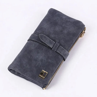 Portefeuille Femme Long en Cuir PU Effet Nubuck Noir – Grande Capacité avec Fermeture Cordon Coulissant