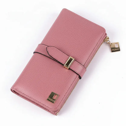 Portefeuille Femme Long en Cuir PU Effet Nubuck Rose – Grande Capacité avec Fermeture Cordon Coulissant