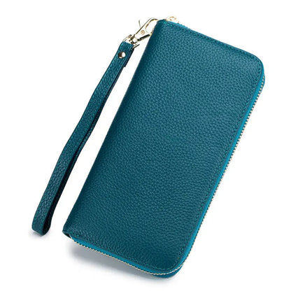 Portefeuille Femme Long en Cuir Véritable Bleu avec Protection RFID – Élégant & Sécurisé 
