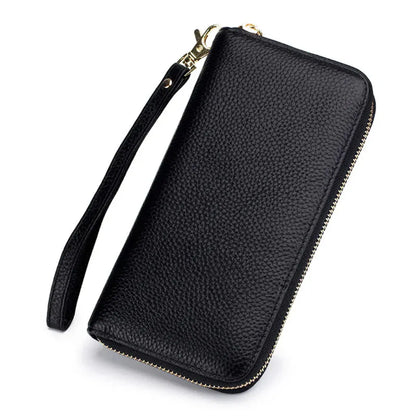 Portefeuille Femme Long en Cuir Véritable Noir avec Protection RFID – Élégant & Sécurisé 