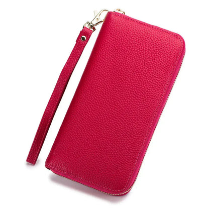 Portefeuille Femme Long en Cuir Véritable Rose avec Protection RFID – Élégant & Sécurisé 