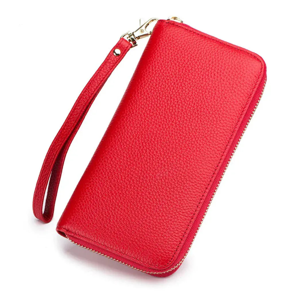 Portefeuille Femme Long en Cuir Véritable Rouge avec Protection RFID – Élégant & Sécurisé 