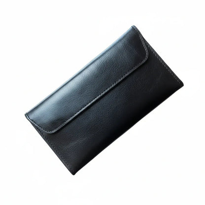 Portefeuille Femme Long en Cuir Véritable Ultra-Fin Noir – Élégance et Organisation