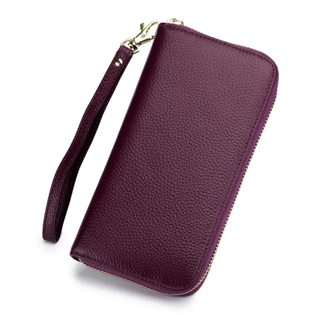 Portefeuille Femme Long en Cuir Véritable Violet avec Protection RFID – Élégant & Sécurisé 