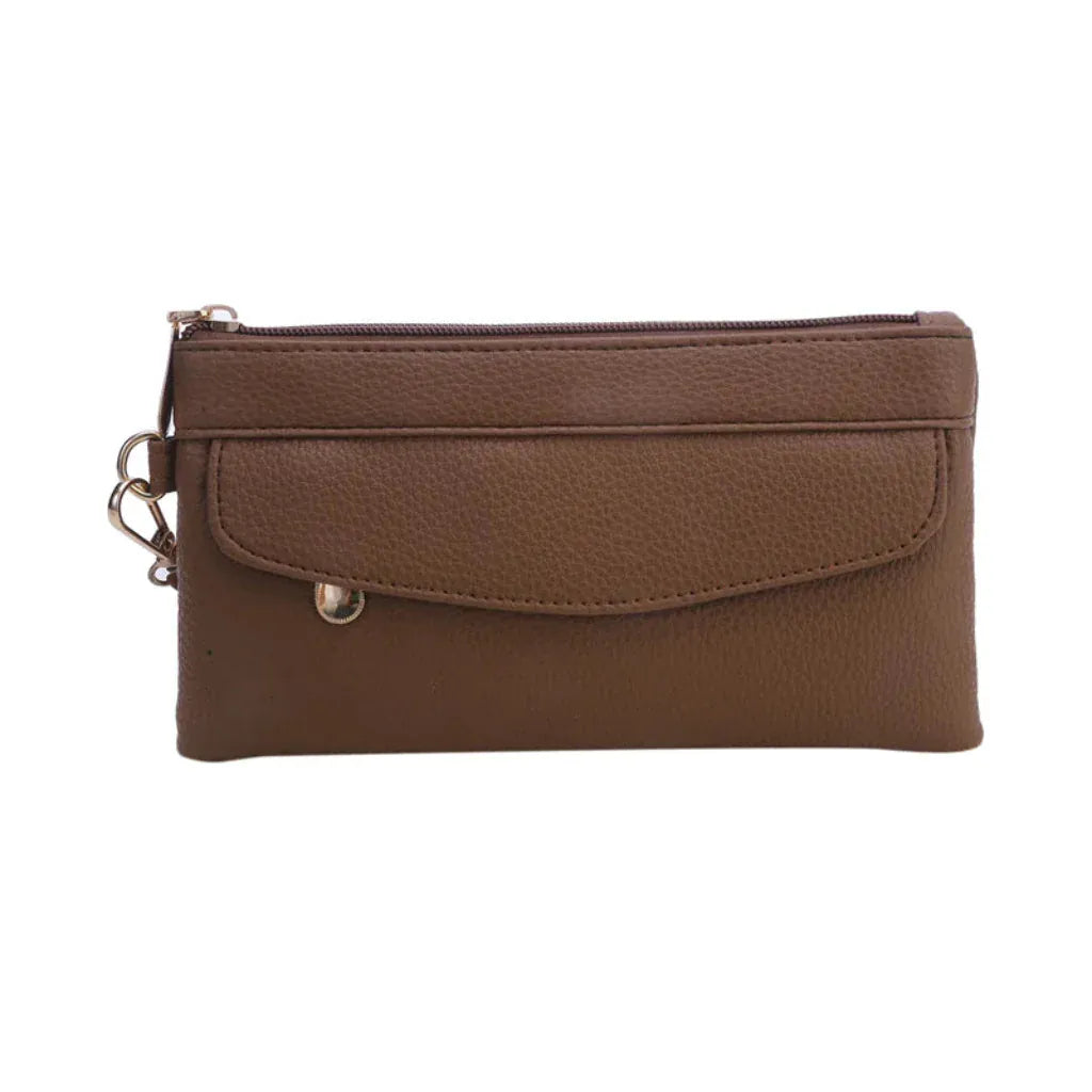 Portefeuille Femme Long en Similicuir Marron – Pochette Grande Capacité & Organisation